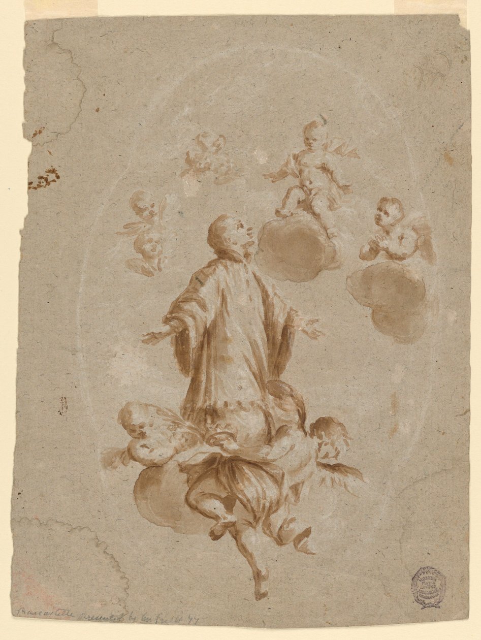 São Luís Gonzaga é recebido no Céu pelo Menino Jesus de Unknown artist