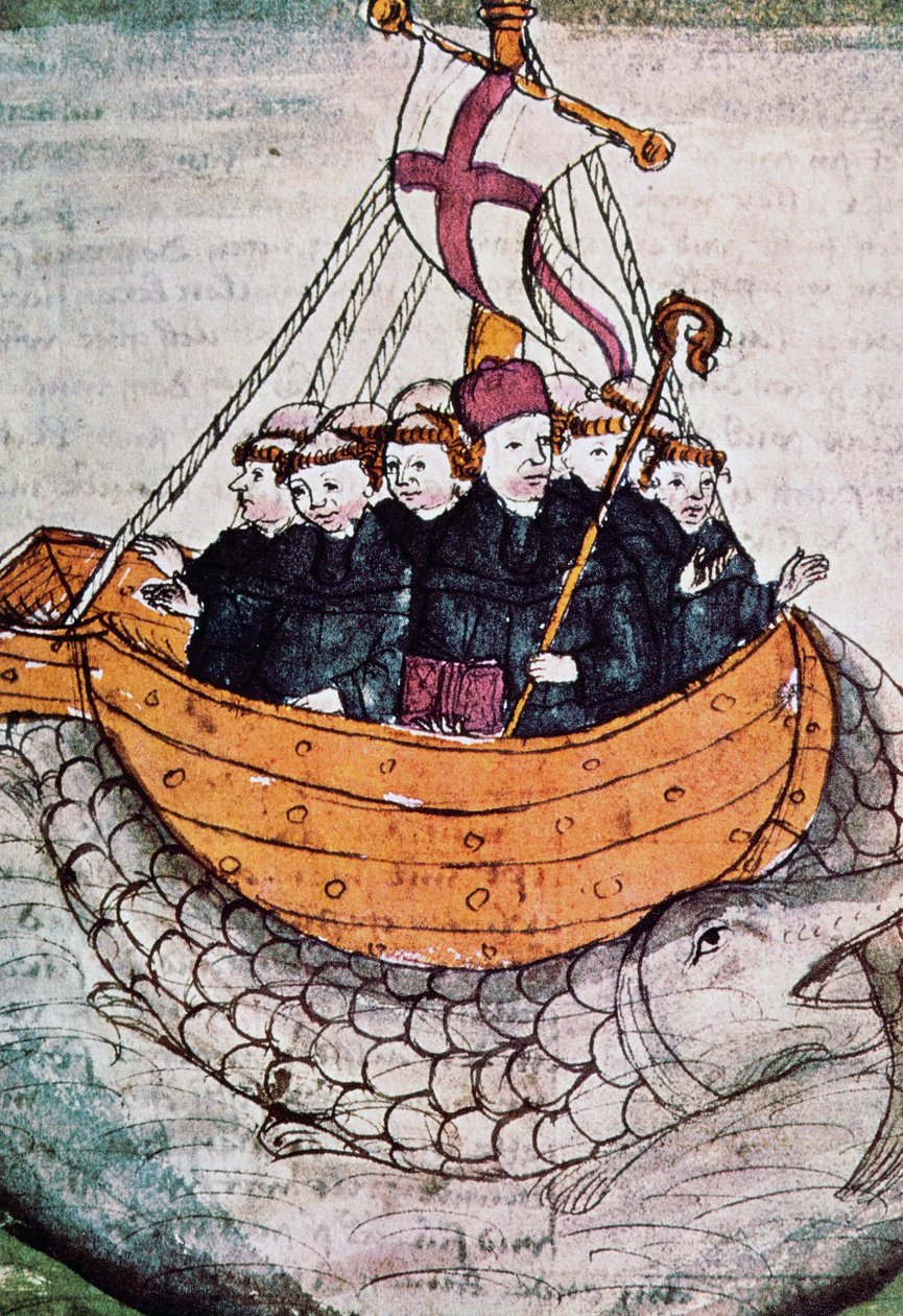 St Brendan sobre baleia, miniatura de Manuscriptum translationis Germanicae de Unknown artist