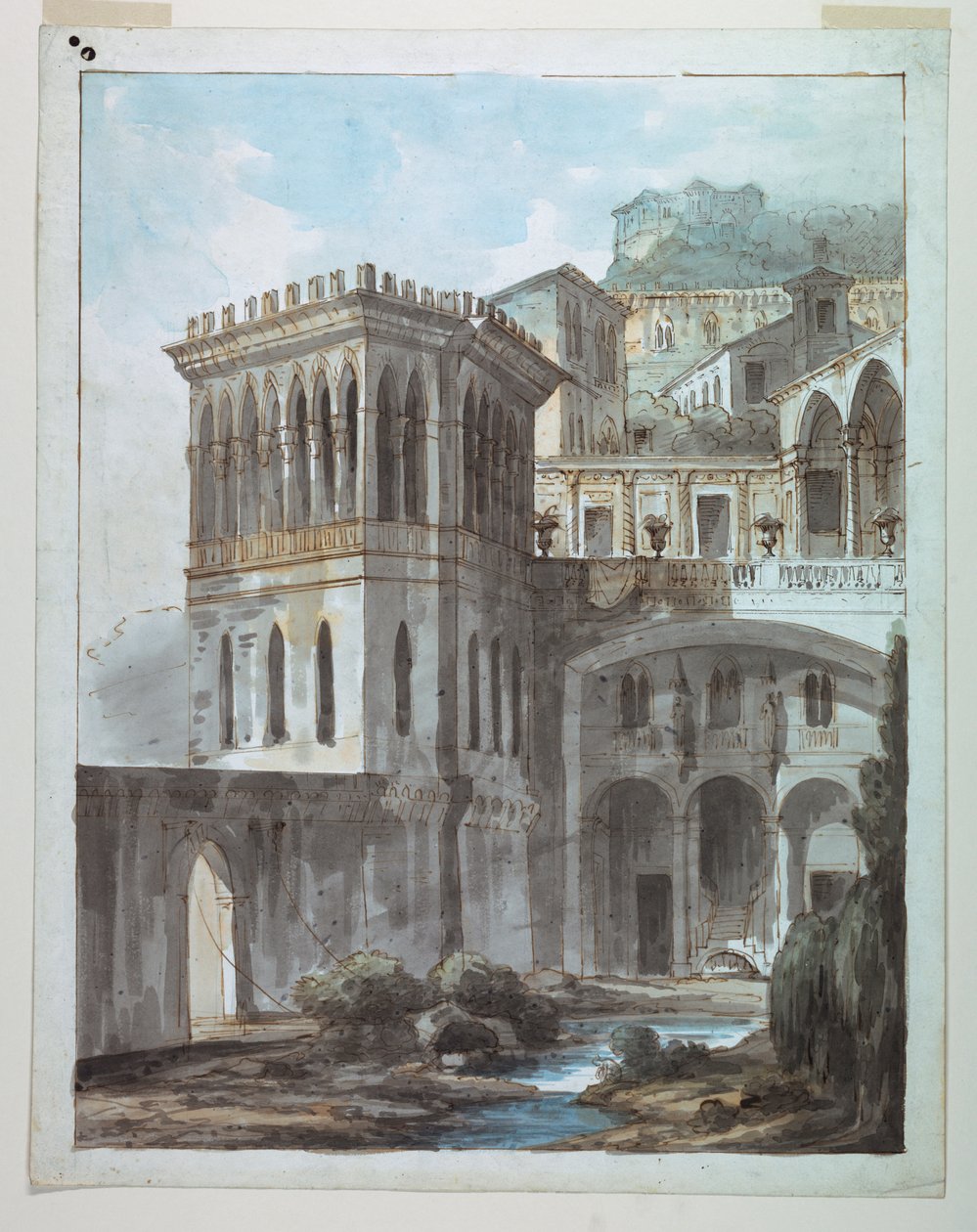 Design de palco, vista da cidade na encosta de Unknown artist