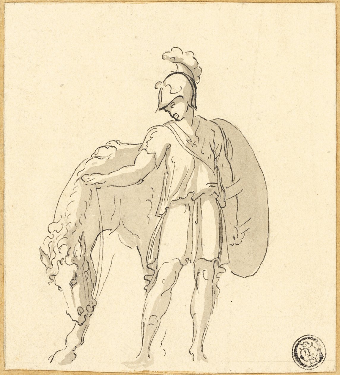 Guerreiro e cavalo de pé de Unknown artist