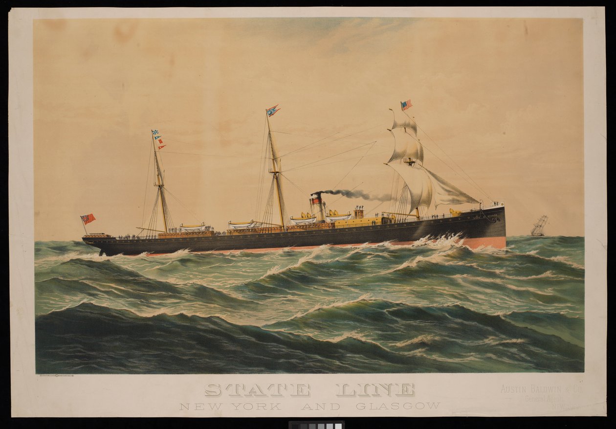State Line New York and Glasgow, Austin Baldwin  Co General Agents New York (cromolitografia) de Unknown artist