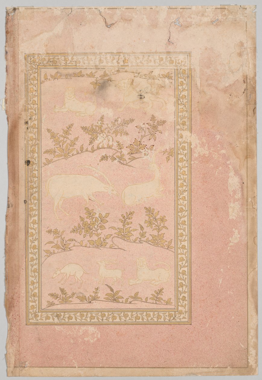 Cenas gravadas de leão e gazela (verso) de Unknown artist