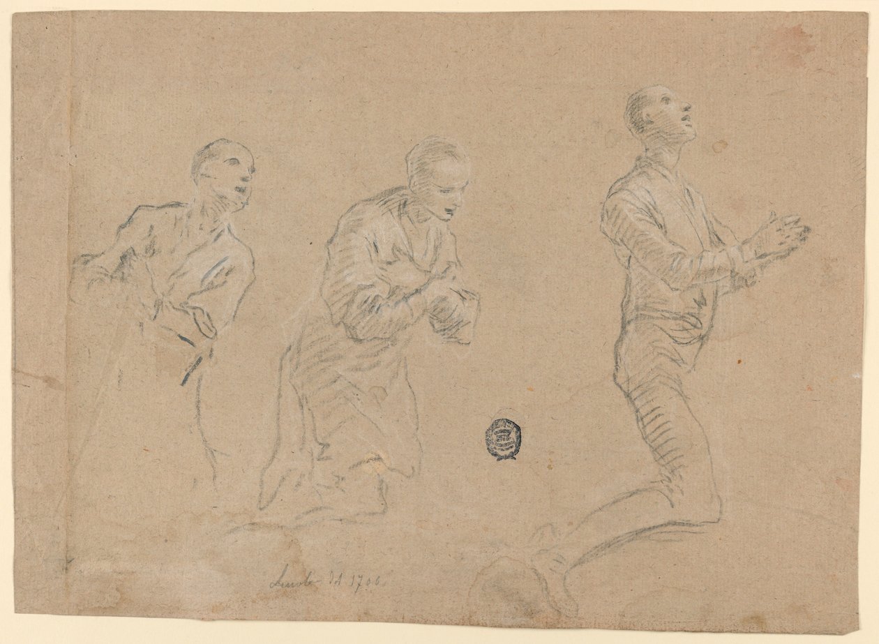 Estudos (a) Três pastores ajoelhados. (b) Dois braços de Unknown artist