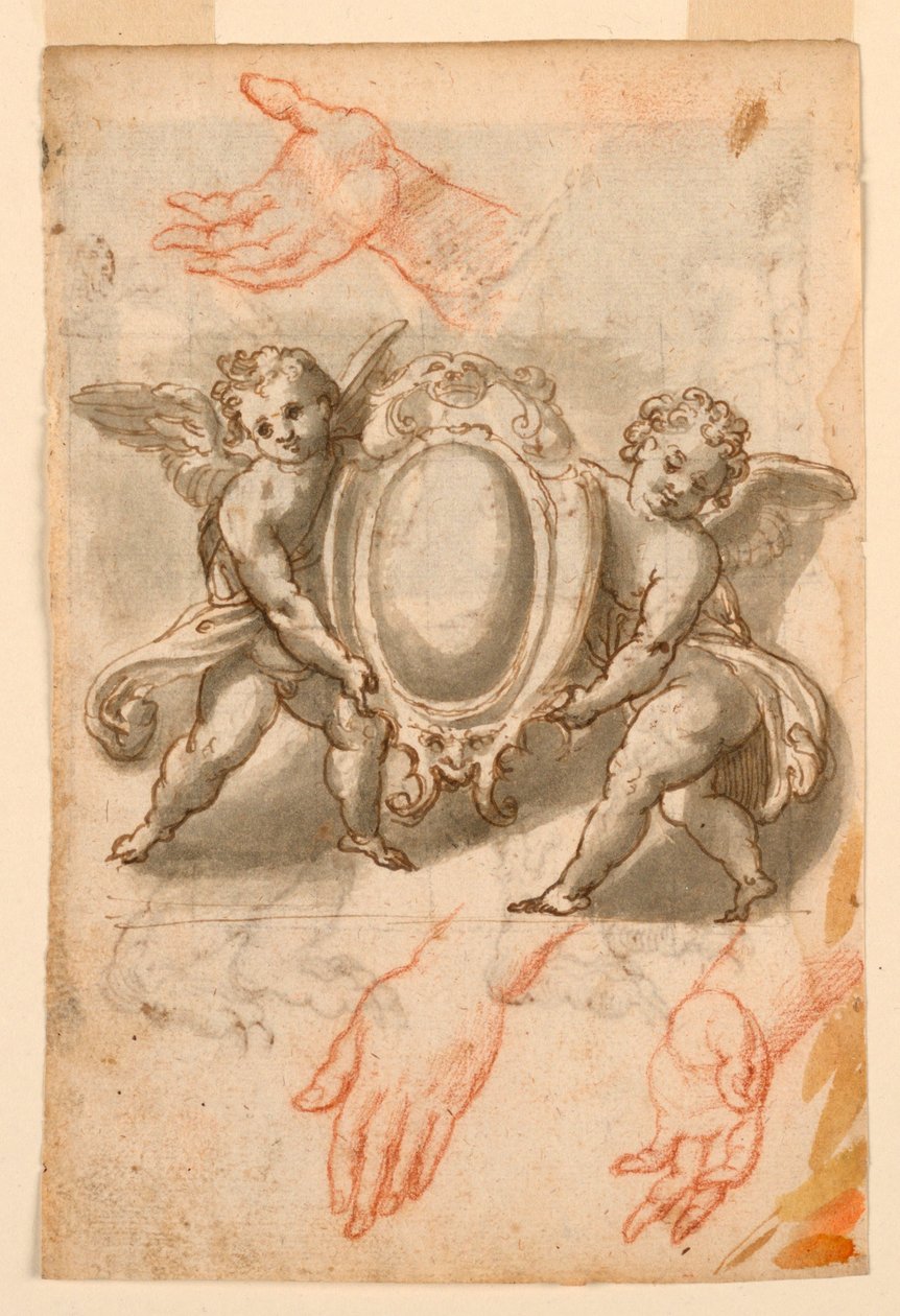 Estudos de Mãos e Putti com Escudo de Unknown artist