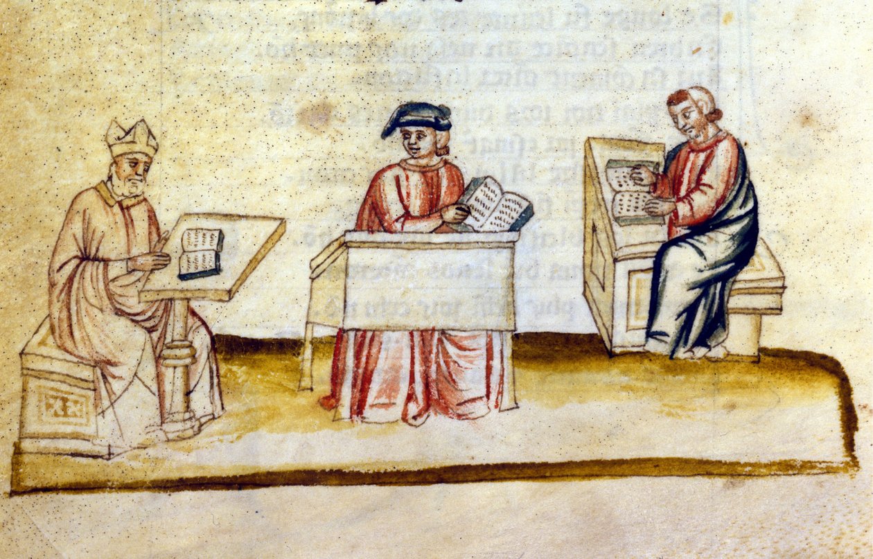 Sala de estudo em um mosteiro. Século XIV. Bíblia. Nazionale Marciana, Veneza. de Unknown artist