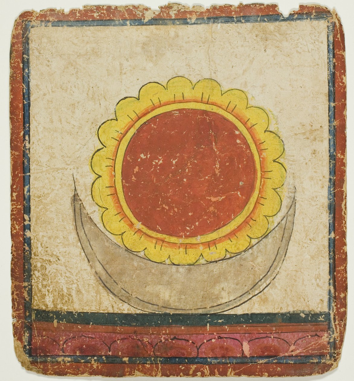 Sol, Lua e Lótus no Trono de Lótus, de um conjunto de cartas de iniciação (Tsakali) de Unknown artist