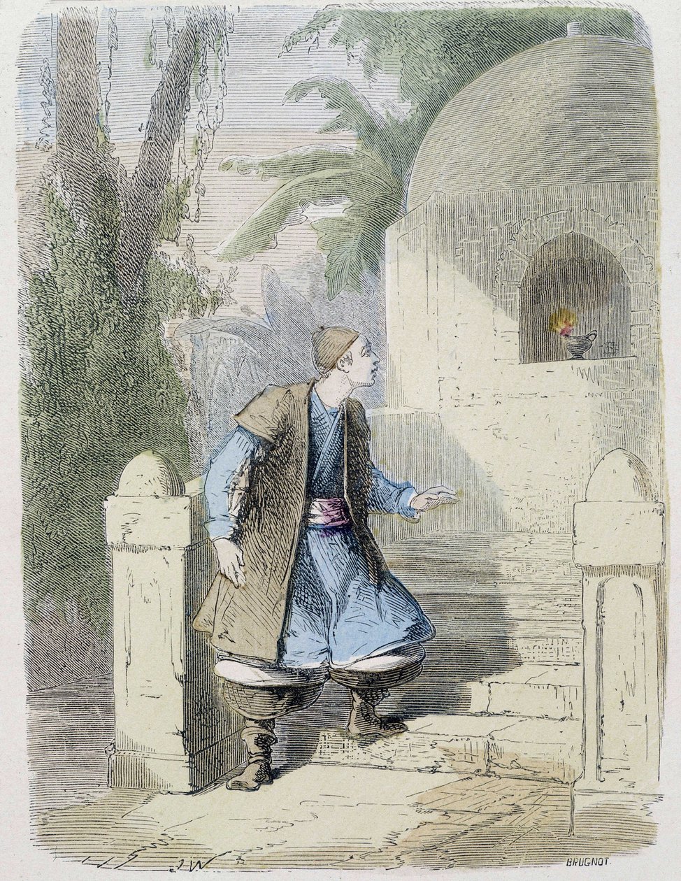 Conto: Aladdin a levar a lâmpada no nicho - em "As Mil e Uma Noites", Ed. Emile Guérin, contado por Md Boudet, Paris, n.d. de Unknown artist