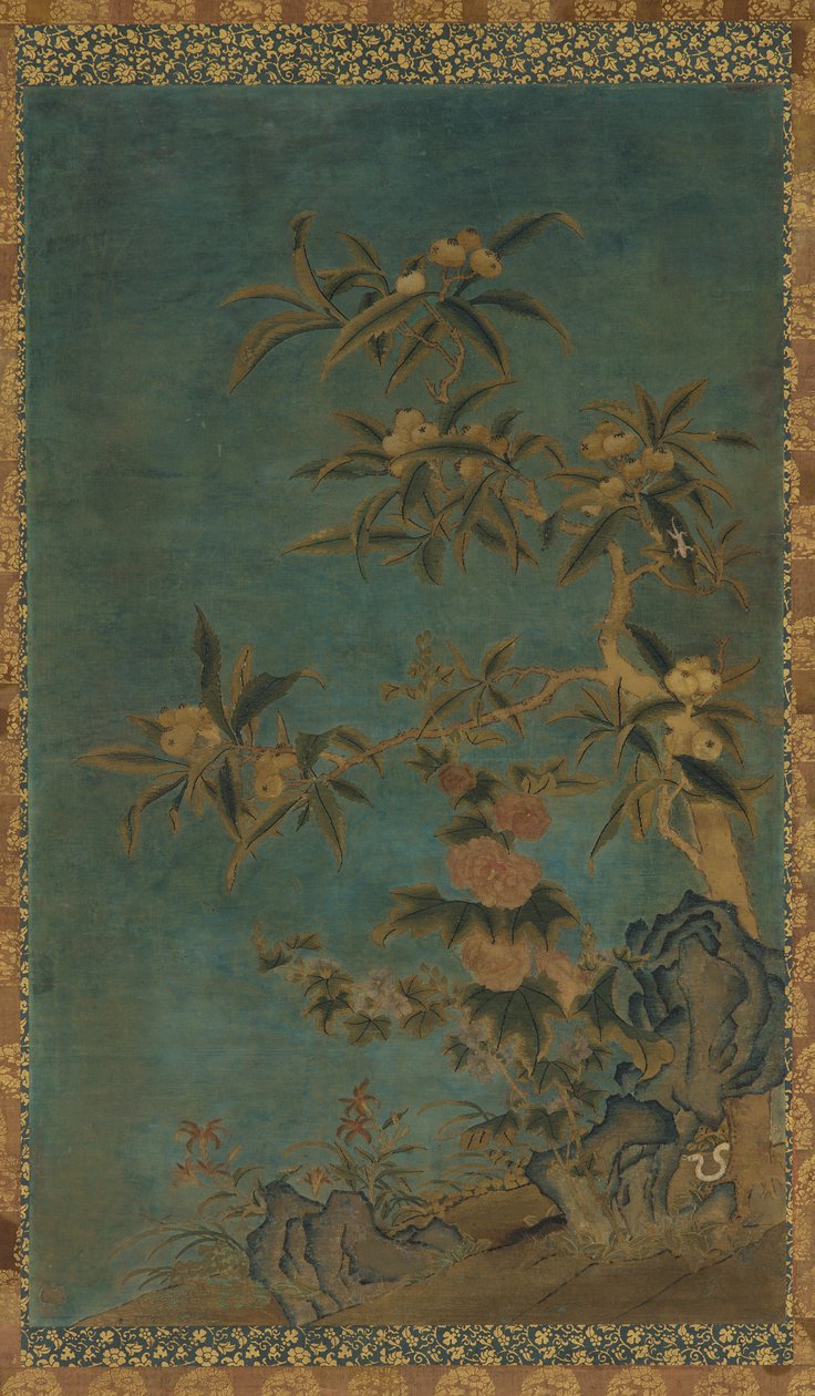 Tapeçaria: árvores frutíferas e malvas de Unknown artist