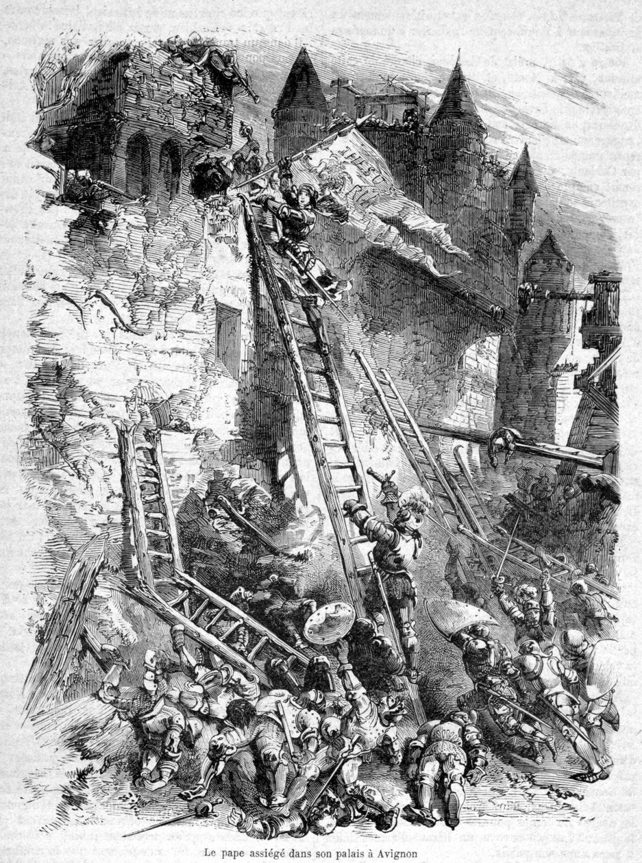 O (anti-) Papa (Bento XIII) sitiado em seu palácio em Avignon (pela trupe do Papa Bonifácio IX) - em "História de Papas, Reis, Rainhas, Imperadores, Através dos Séculos" por Maurice Lachatre de Unknown artist