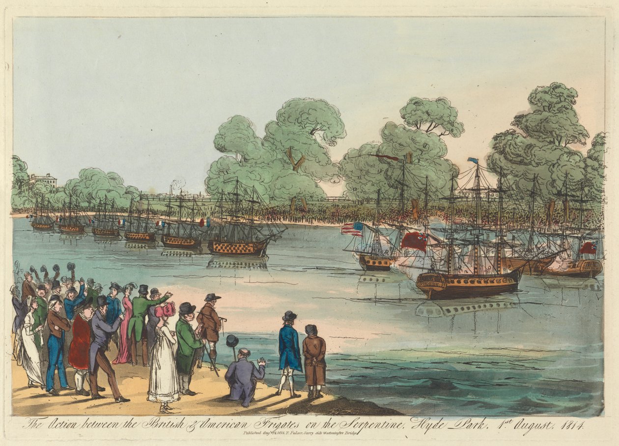 A Acção entre as Frigadas Britânicas e Americanas na Serpentina, Hyde Park 1 de Agosto de 1814 de Unknown artist