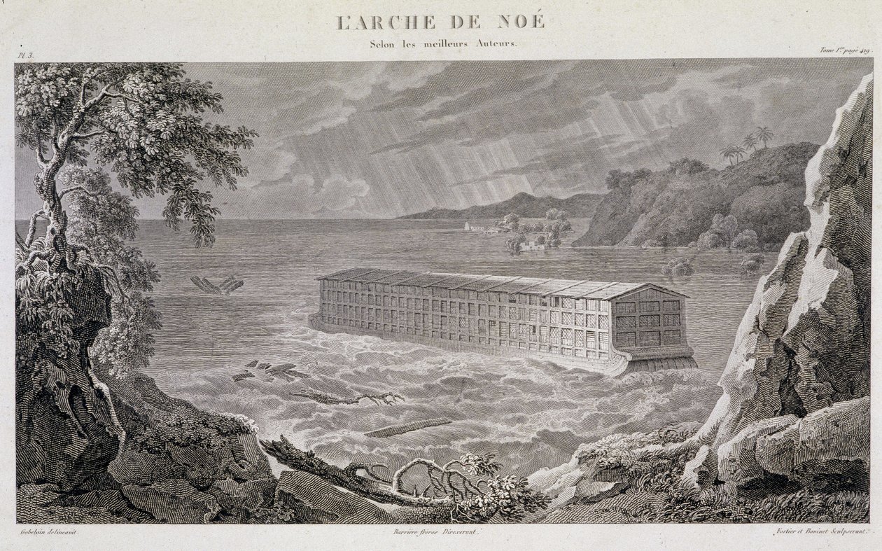 O Arco de Noé sob o Dilúvio - gravura de Fortier e Bovinet de Unknown artist