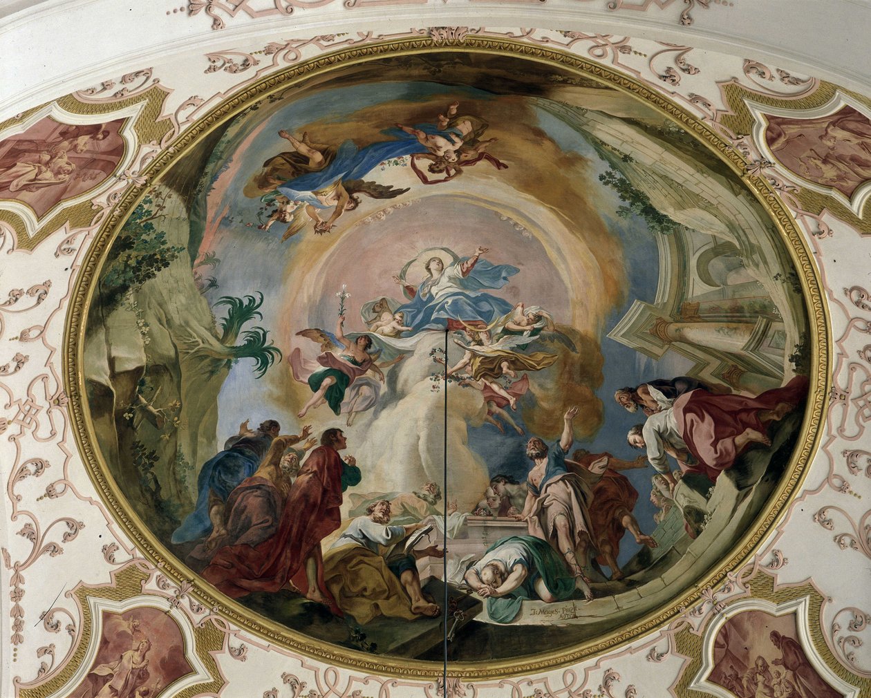 A Assunção da Virgem. Fresco da Abóbada, Igreja Abadia de Ebersmunster, Alsácia. de Unknown artist