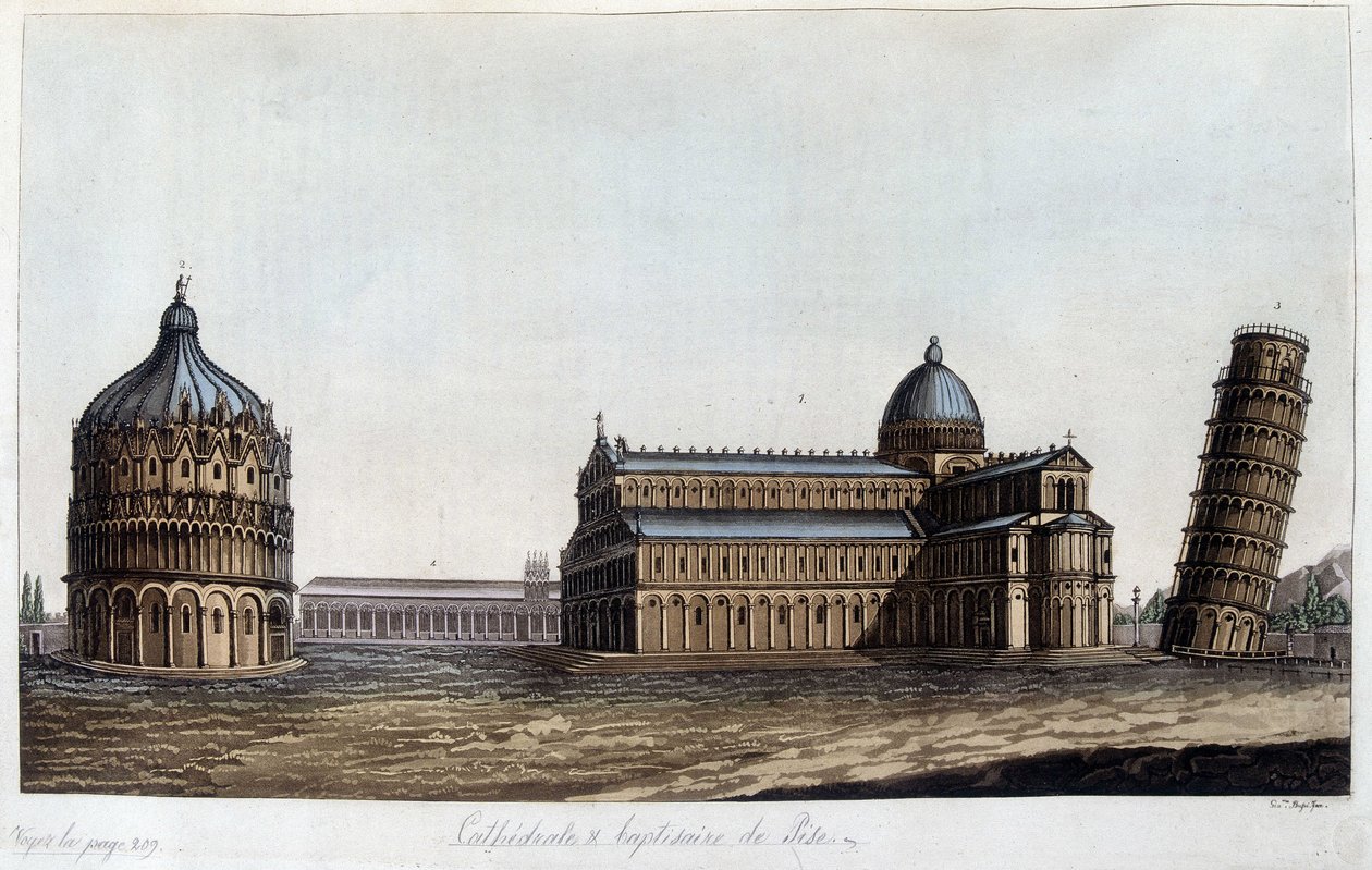 O Baptistério, a Cúpula e a Torre de Pisa, Itália. de Unknown artist