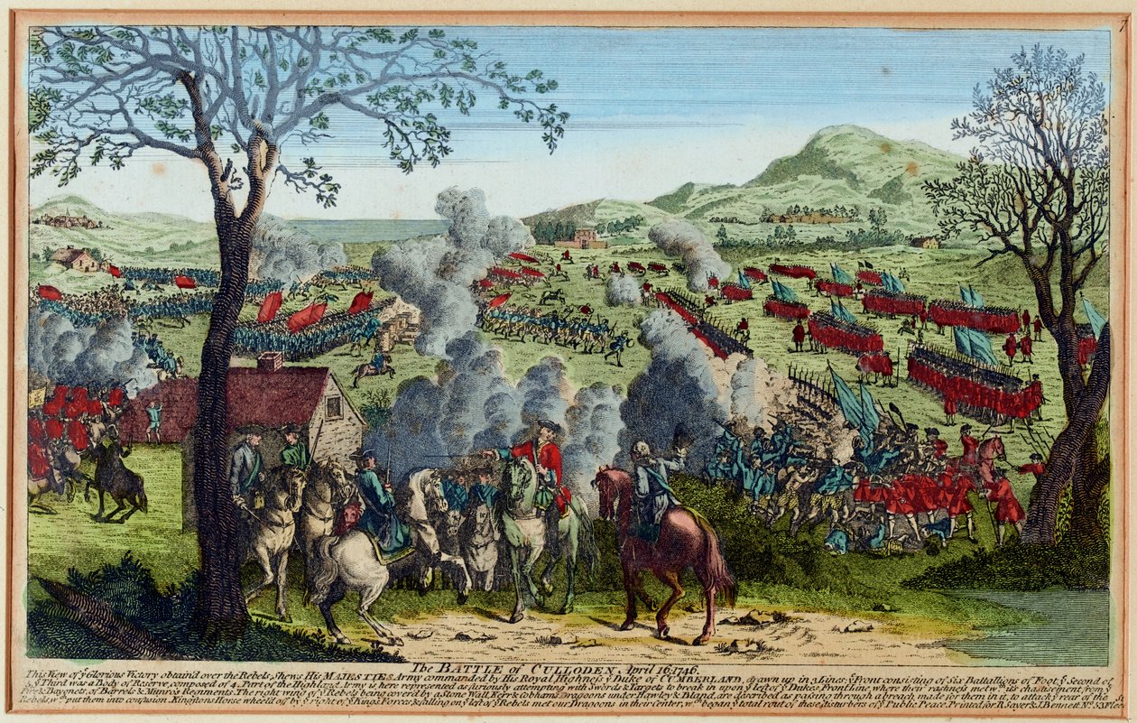 A Batalha de Culloden 16 de Abril de 1746. (gravura, colorido) de Unknown artist