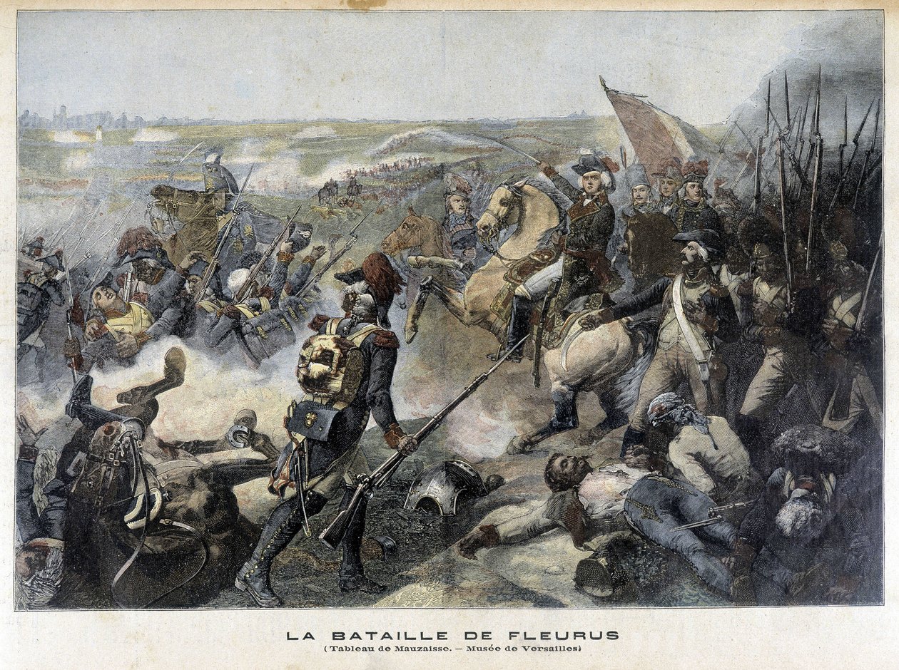 A Batalha de Fleurus (Bélgica 1794) de acordo com a pintura de Mauzaisse (Musee de Versailles). Ilustração do "Little Jourbal" de 1892. de Unknown artist