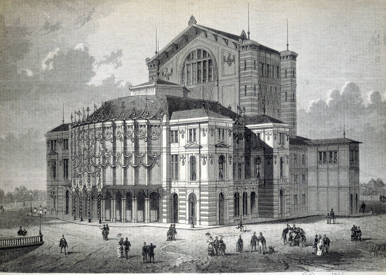 O Teatro Modelo Bayreuth, construído por iniciativa de Richard Wagner e inaugurado em 1876 de Unknown artist