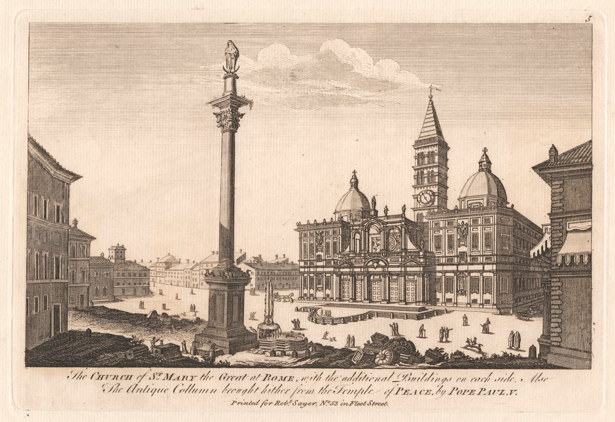 A Igreja de Santa Maria a Grande em Roma, com os Edifícios adicionais de cada lado; Também a Coluna Antiga trazida aqui do Templo da Paz, pelo Papa Paulo, V de Unknown artist