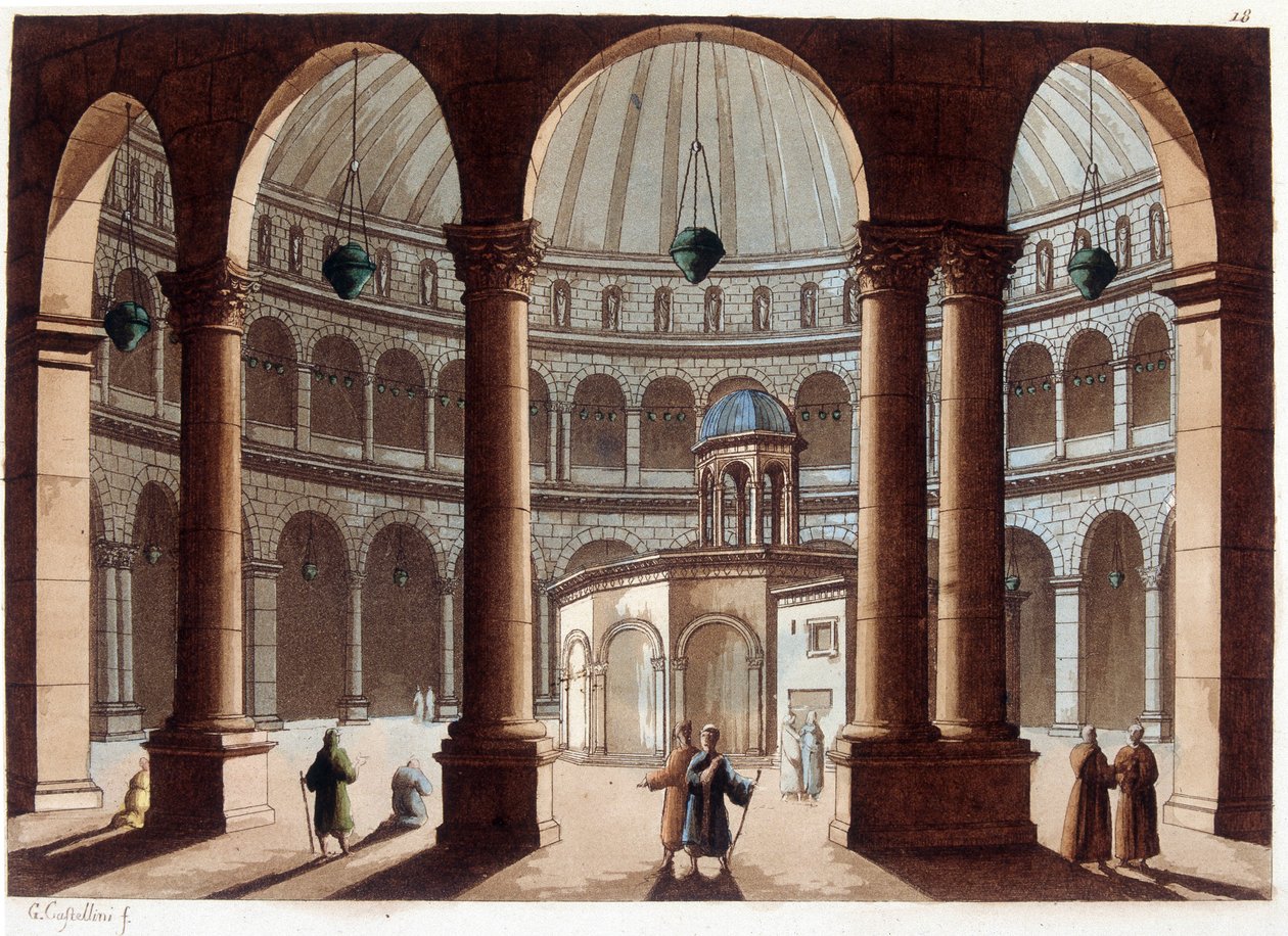 A Igreja do Santo Sepulcro, Palestina. Em "Le costume ancien et moderne". de Unknown artist