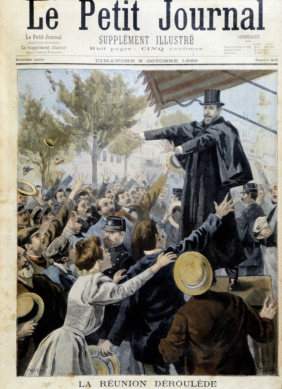 A reunião de Deroulede. Discurso de Paul Deroulede (1846-1914), um dos fundadores da Liga dos Patriotas - no "The Petity Journal" de outubro de 1898 de Unknown artist