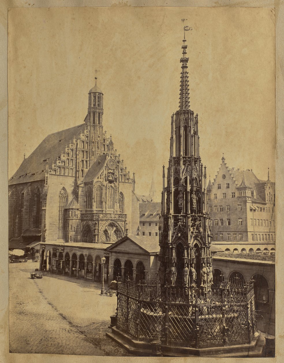 [A Frauenkirche e a Schöner Brunnen, Nuremberga] de Unknown artist