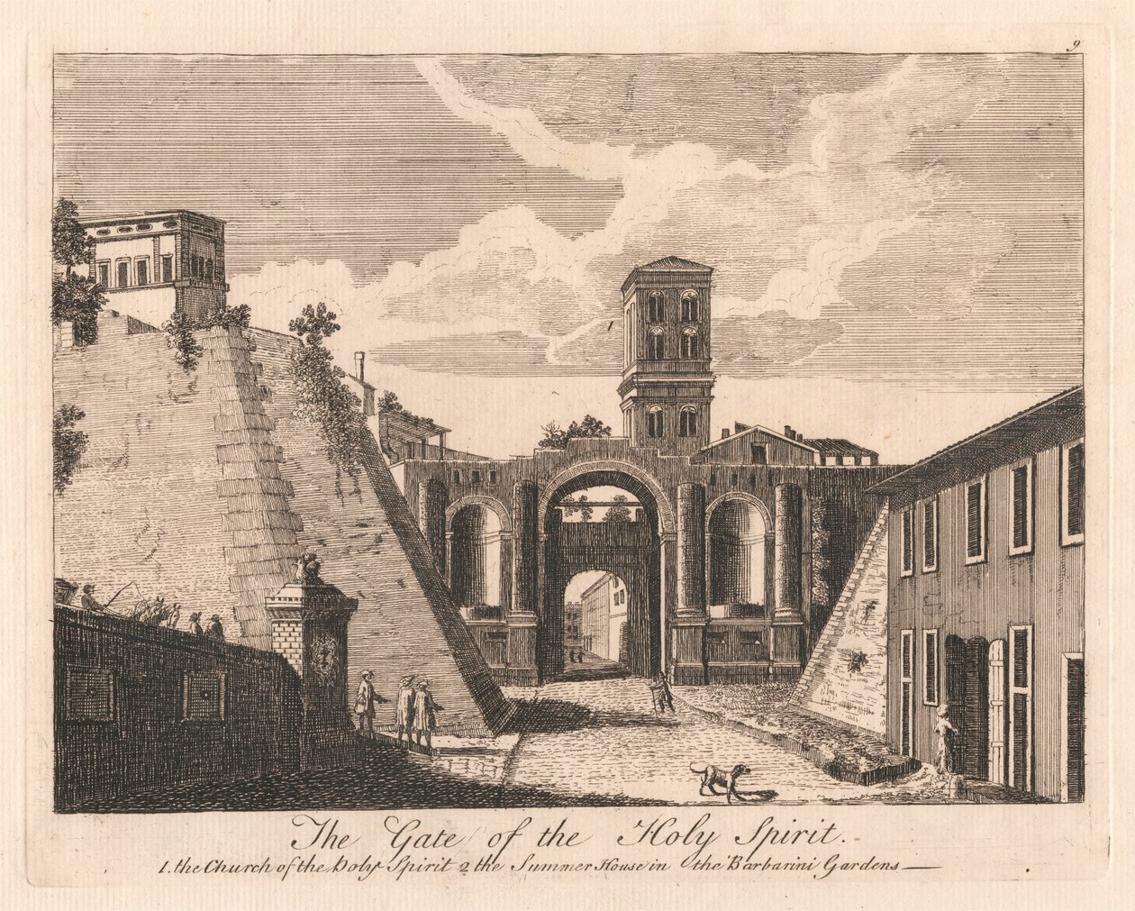 A Porta do Espírito Santo: 1. a Igreja do Espírito Santo 2. a Casa de Verão nos Jardins Barbarini de Unknown artist