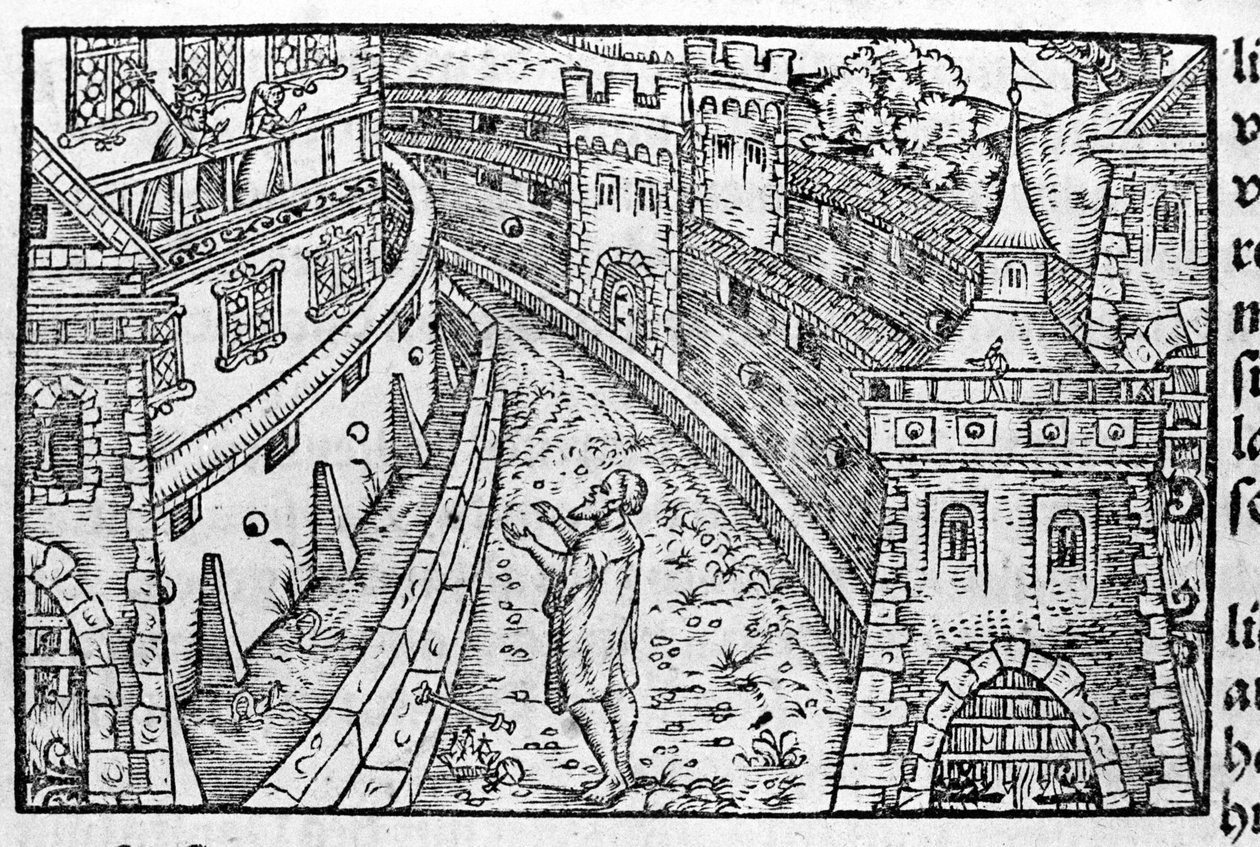 O Imperador Henrique IV germânico (1050 - 1106) em Canossa. Na parte superior esquerda estão a Condessa Mathilde de Canossa (ou Condessa Mathilde da Toscana) (1046 - 1115) e o Papa Gregoire VII (1015/20 - 1085) que se tinham refugiado no castelo. De acordo de Unknown artist