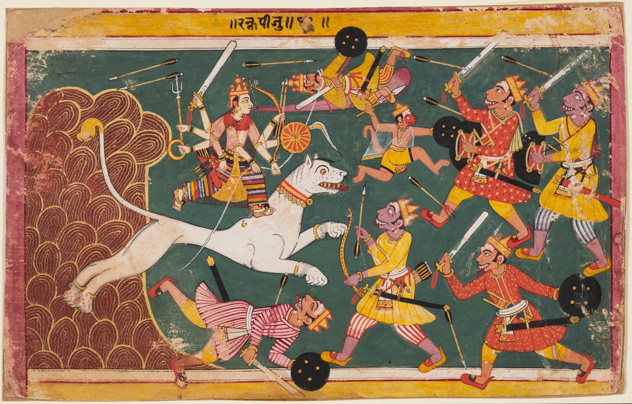 A Deusa Aniquila o Demônio Raktabija, de um Devi-Mahatmya de Unknown artist