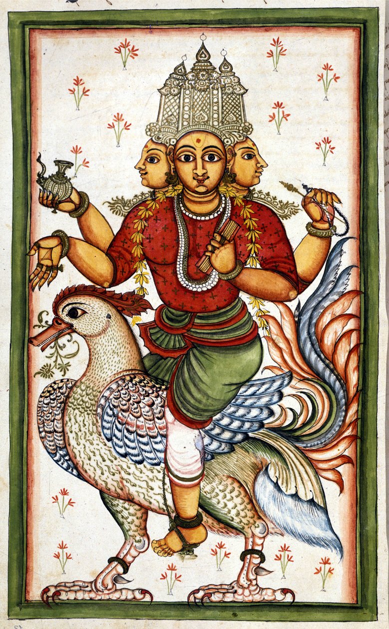 A página da divindade hindu Brahma Page retirada do manuscrito (ms.8300) "História de Mogol" (Moghul ou Moghol) de Stefano Nivibus Cardeira. Século XVIII. Bibloteca marciana, Veneza de Unknown artist