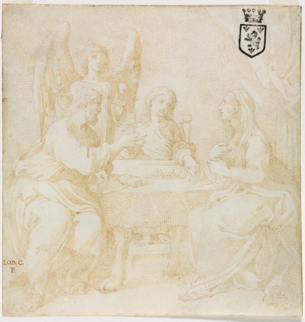 A Sagrada Família à mesa servida por um anjo de Unknown artist