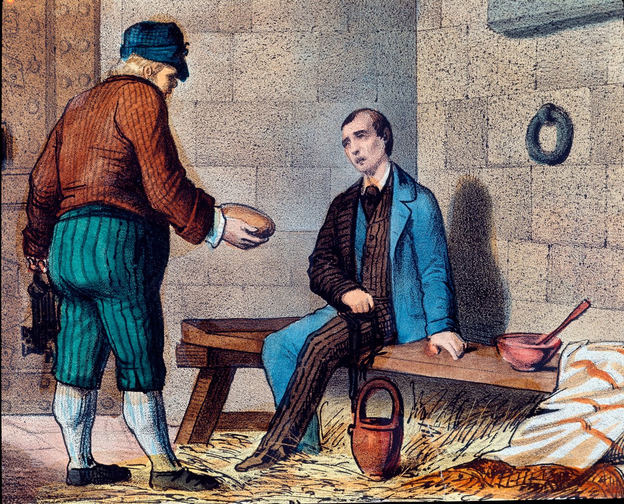 O patriota italiano Silvio Pellico (1798-1854), acusa de carbonarianismo (carbonari) e encerra a fortaleza de Spielberg (Spilberk) na Morávia Litografia do século XIX de Unknown artist