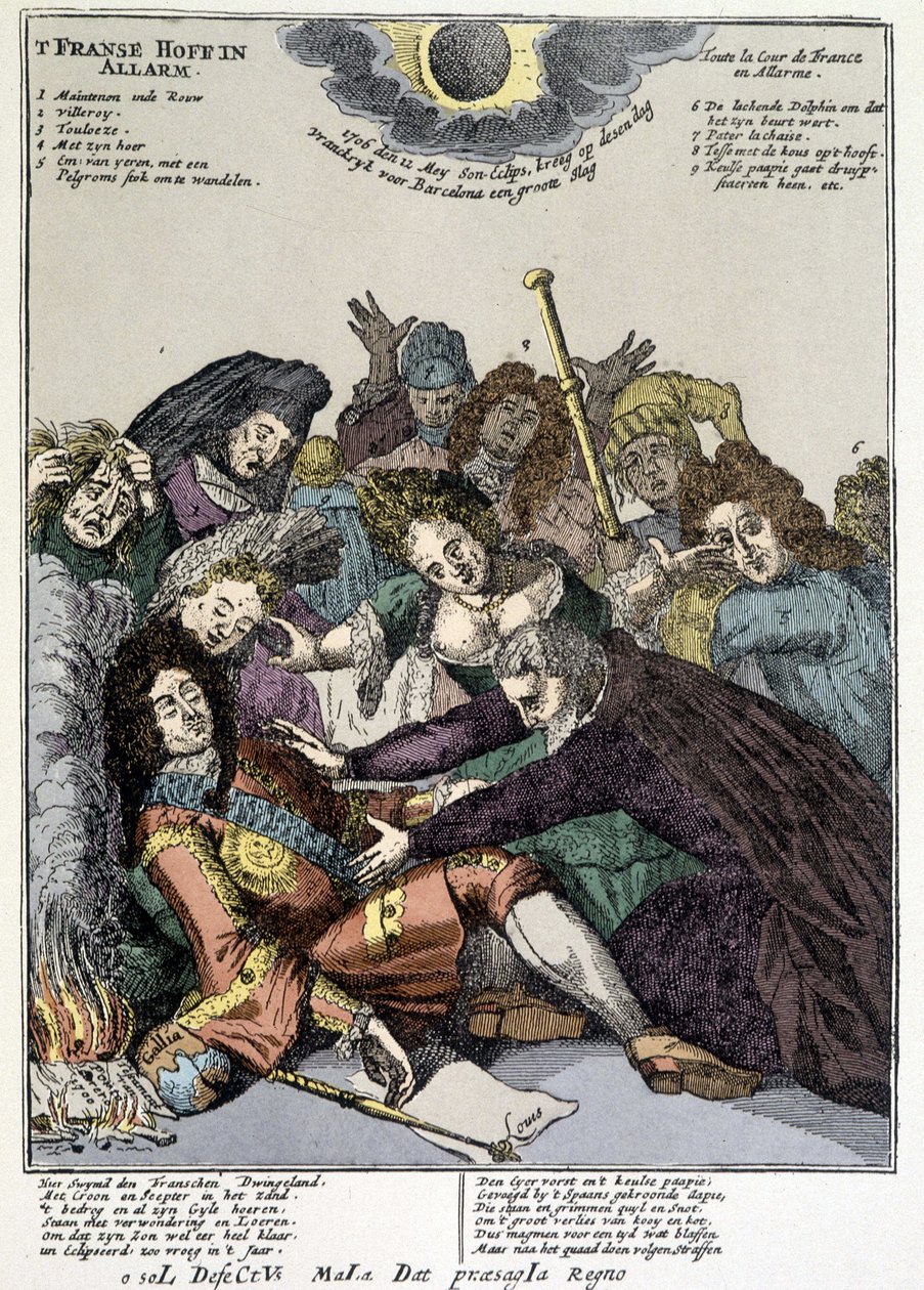 O Rei desmaiou e os cortesãos rodearam-no, lamentando: escárnio nas lapelas de Luís XIV na Holanda e Itália em 1706 de Unknown artist