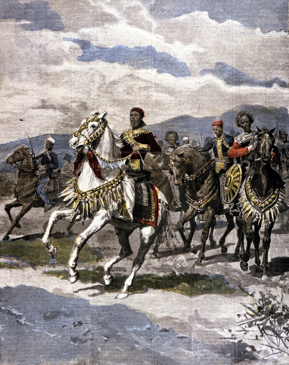 O Rei da Etiópia Menelik II (1844 - 1913). Il. da imprensa italiana. de Unknown artist