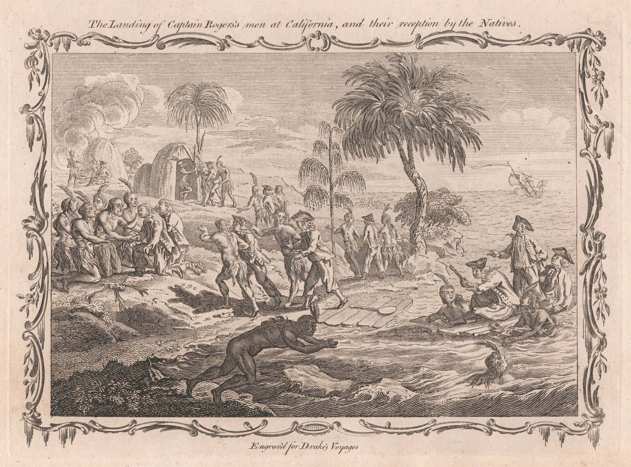 O desembarque dos homens do Capitão Roger na Califórnia, e a sua recepção pelos nativos de Unknown artist