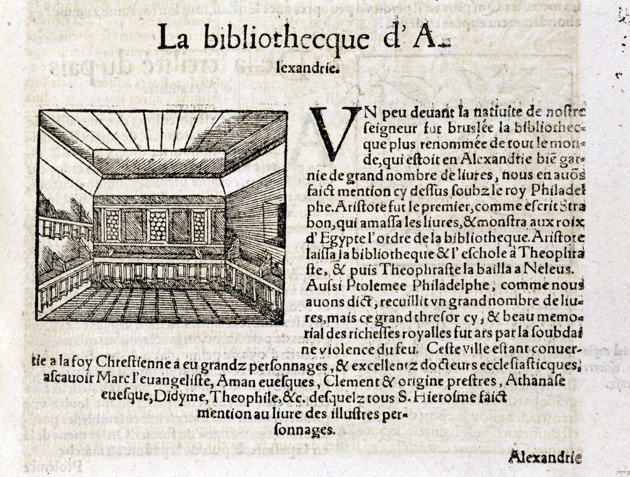 A Biblioteca de Alexandria - em "" Cosmografia Universal "" de Unknown artist