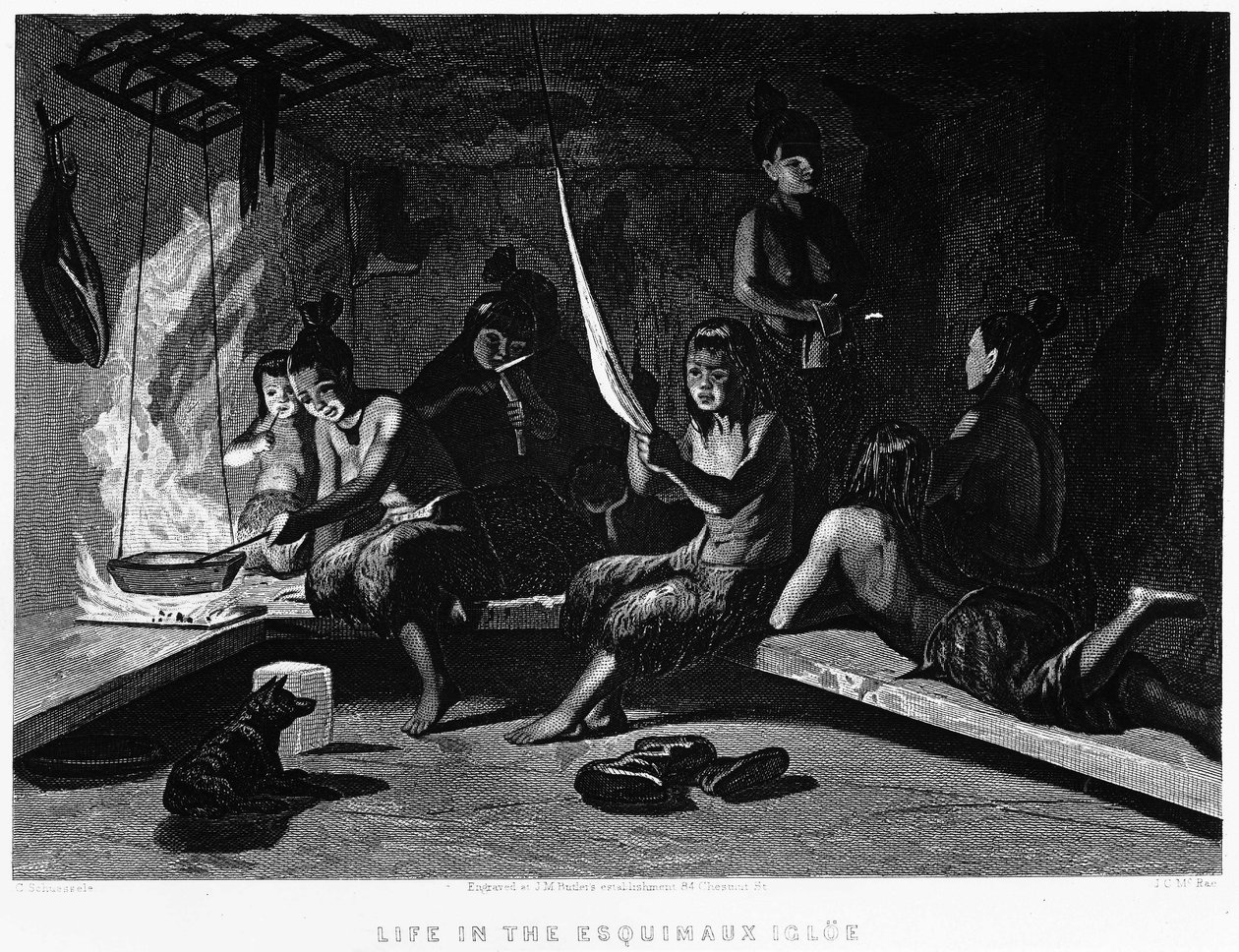 A Vida dos Esquimós em um Iglu - Elisha Kent Kane, Exploração Ártica nos Anos 1853 - 1855, Filadélfia, Crianças e Peterson de Unknown artist