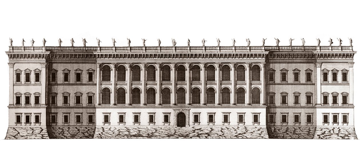 O Louvre de Paris, projeto de Gian Lorenzo Bernini: elevação da fachada principal de Tuileries - De "Architecture francoise" de Jacques-Francois Blondel - Elevação da fachada principal cote jardin de Tuileries - projeto de Bernin - gravura de Je de Unknown artist