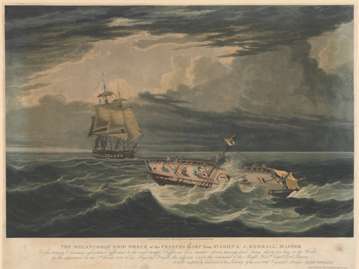 O melancólico naufrágio do navio Frances Mary de St. Johns... o aparecimento, a 7 de março de 1826, da fragata Blonde de Sua Majestade... de Unknown artist