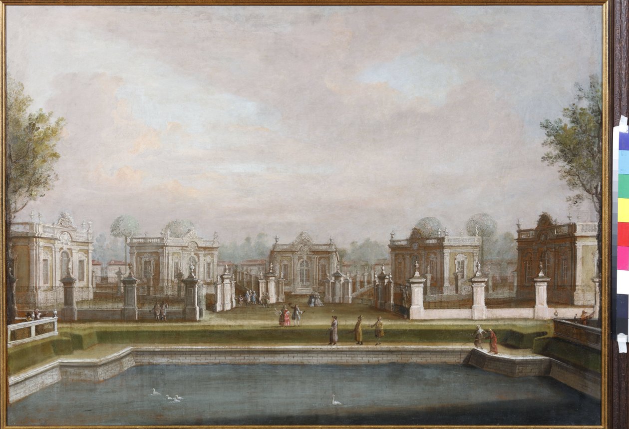 O Menagerie no Parque do Palácio Kuskovo por Anónimos. Óleo sobre tela, meados do 18º cen... Teatro do Palácio do Museu Ostankino, Moscovo de Unknown artist