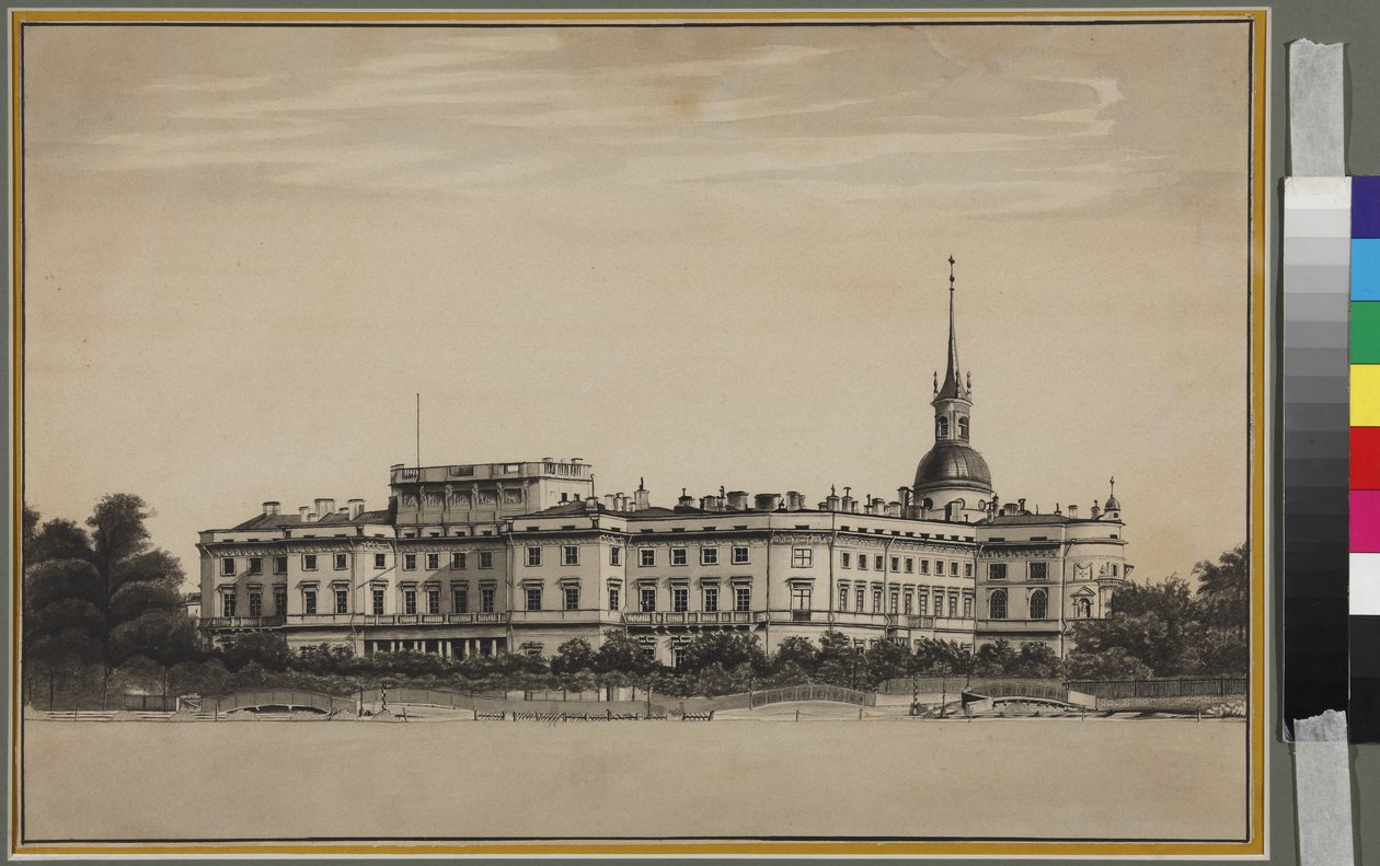 O Palácio Michael em São Petersburgo - Anónimo. Caneta, pincel, tinta sobre papel. de Unknown artist