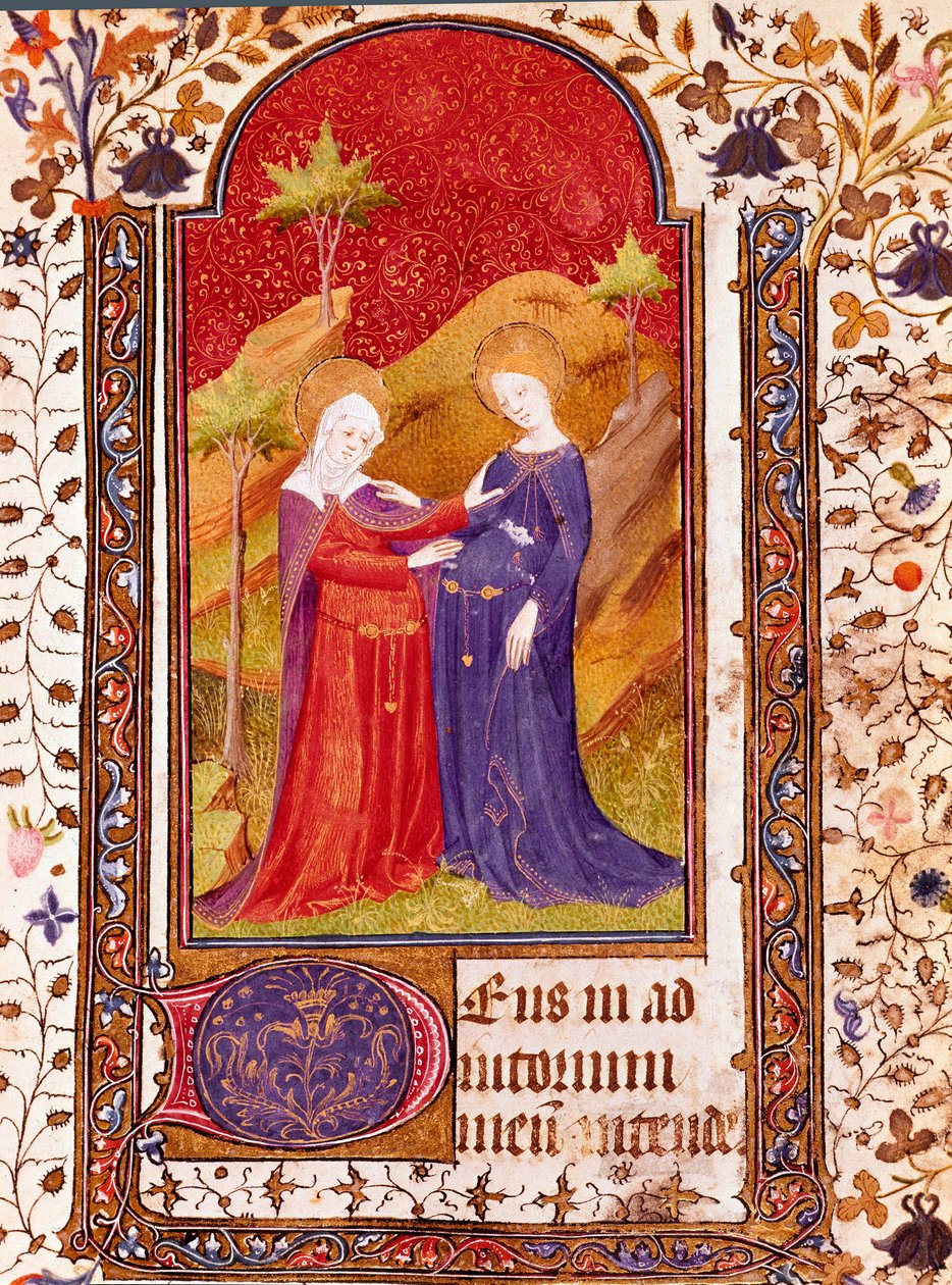 A Visitação em Miniatura do Livro de Horas de Isabella de Castela conhecida como Isabella Iere the Catholic (1451-1504) Sevilha do século XV, Biblioteca Colombina de Unknown artist
