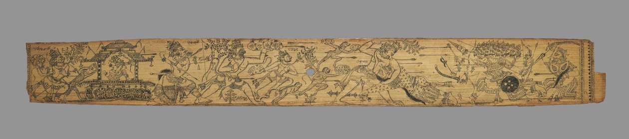 The Monkeys and Bears Fight Ravana and His Demons (verso), de um romance de Chandrabhanu e Lavanyavati de Upendra Bhanja (indiano, falecido em 1740) de Unknown artist