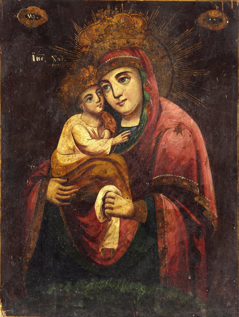 A Mãe de Deus Nossa Senhora de Pochayiv - Anónimo - c. 1850 - Tempera no painel - 40,2x30,5 - Museu Ivan Honchar de Kiev de Unknown artist