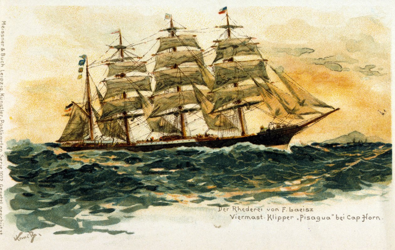 O clipe de Pisagua no Cabo Horn. Ilustração do século XIX de Unknown artist