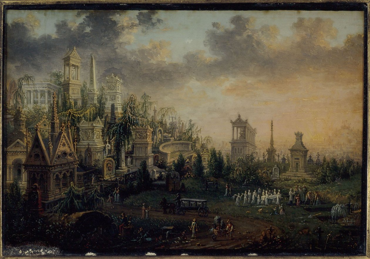 O cemitério do Père-Lachaise, atualmente no 20º arrondissement, em 1835 (pintura) de Unknown artist