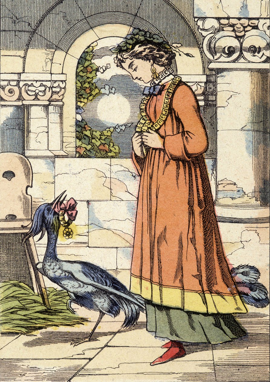 A Princesa e o Pássaro Azul - ilustração do conto "O Pássaro Azul de Unknown artist