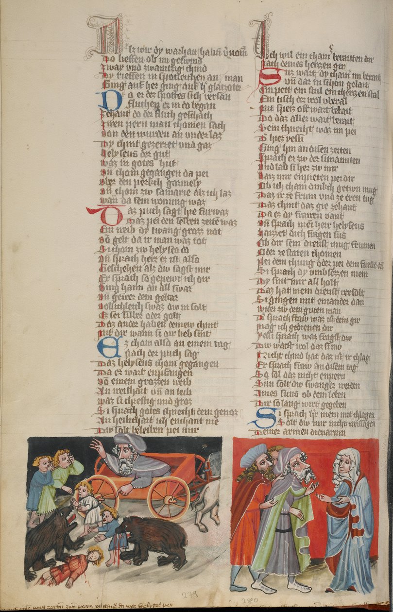 O castigo das crianças que zombaram de Eliseu em Betel; A viúva diante de Eliseu de Unknown artist