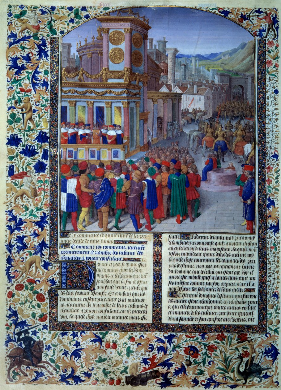 Os romanos preparam a sede do Veies em 396 aC Miniatura de "Histoire romaine" (Ad urbe condita) de Tite Live (59 aC-17 d.C.) (Titus Livius), traduzido por Pierre Bessuire 1450-1500 Paris, BN de Unknown artist