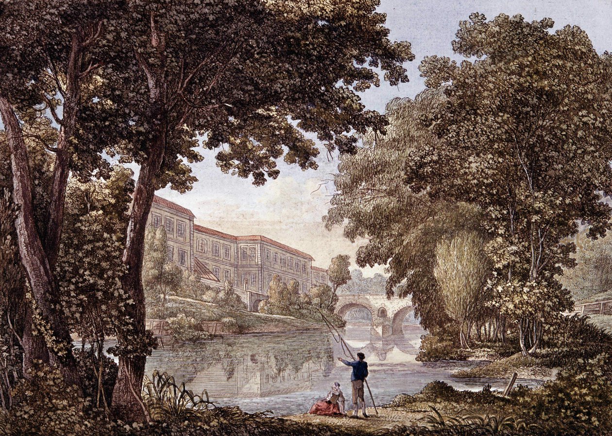 A Ponte da Popa em Weimar, Alemanha. Gravura a partir de 1793 de Unknown artist