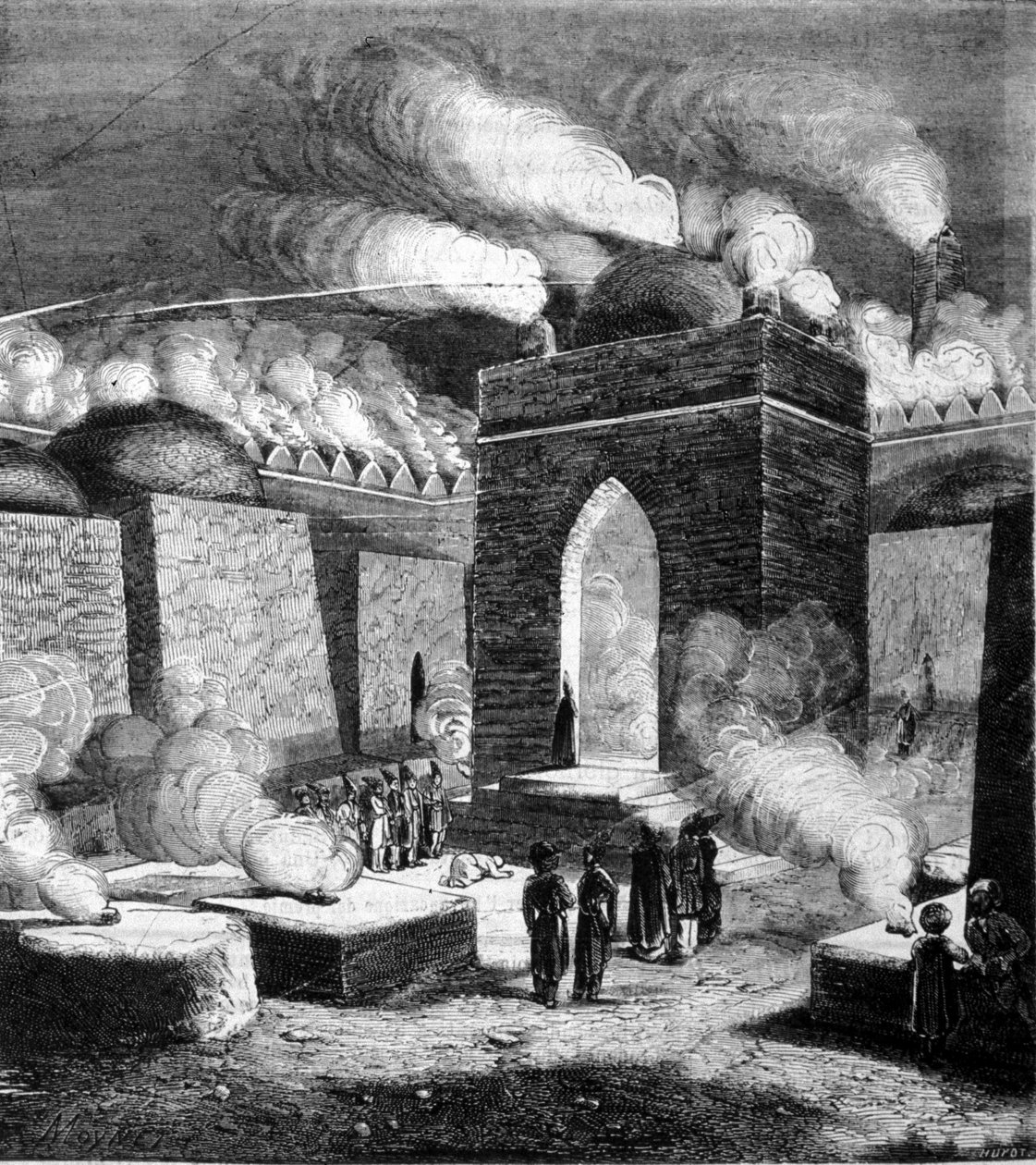 O Templo de Fogo de Atesh - gah em Baku, Azerbaijão. Gravura do século XIX. de Unknown artist