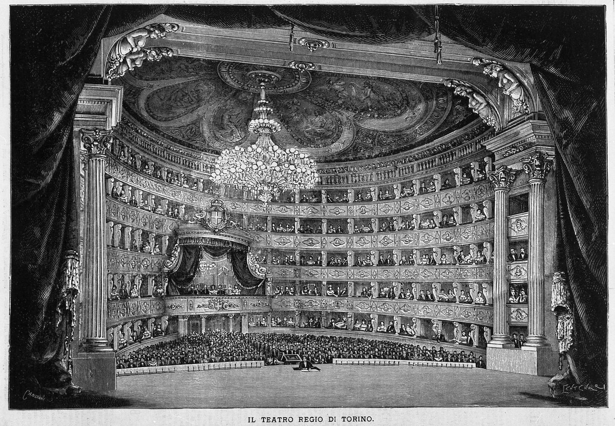 O Teatro Regio, em Turim, em 1800. de Unknown artist